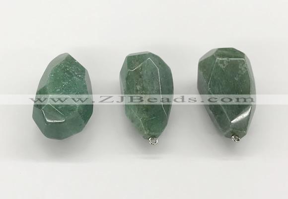 NGP9823 22*35mm - 25*40mm faceted nuggets green aventurine jade pendants