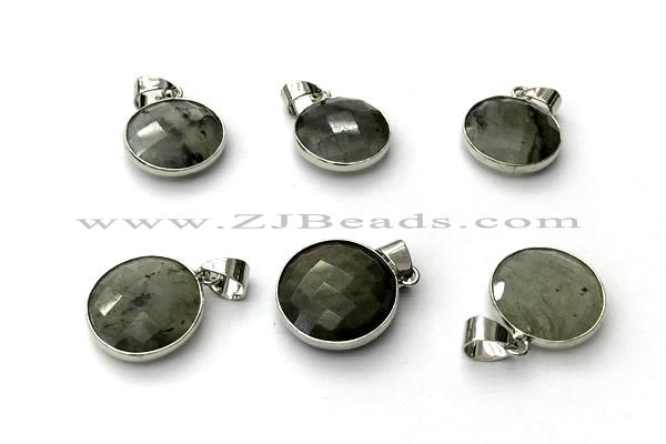 NGP9890 16mm faceted coin labradorite pendant