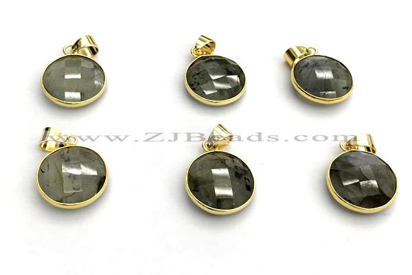 NGP9900 16mm faceted coin labradorite pendant