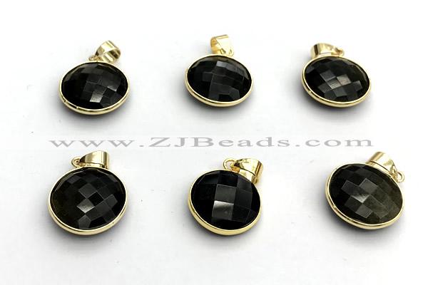 NGP9903 16mm faceted coin obsidiani pendant