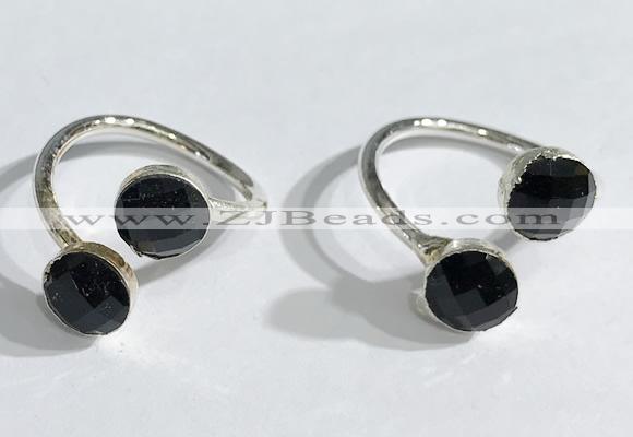 NGR1097 8mm faceted coin  black agate gemstone rings wholesale