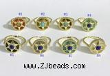 NGR1135 14mm flat round mixed gemstone gemstone rings wholesale