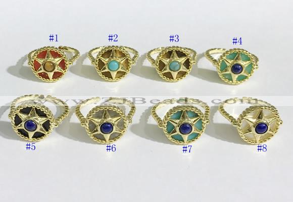 NGR1135 14mm flat round mixed gemstone gemstone rings wholesale