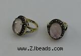 NGR2101 10*15mm faceted oval rose quartz gemstone rings