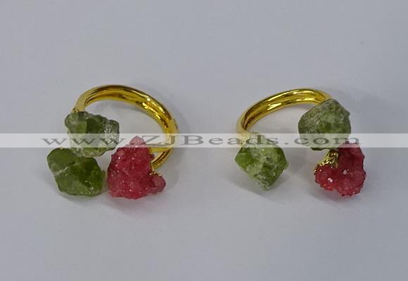 NGR214 5*8mm - 6*10mm freeform druzy agate & peridot rings wholesale