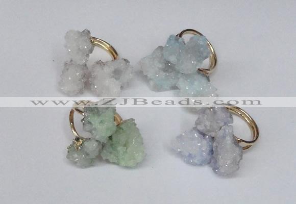 NGR99 15*20mm - 20*25mm nuggets plated druzy quartz rings