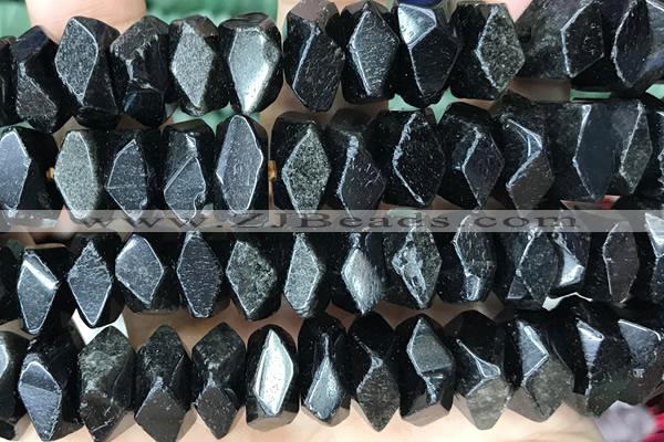 NUGG89 15 inches 12mm - 14mm faceted nuggets black tourmaline beads