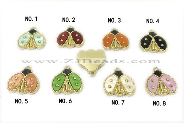 Pend04 16mm copper ladybug pendant pave resin gold plated mixed