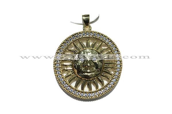 Pend104 36mm copper circle pendant pave zirconia gold plated
