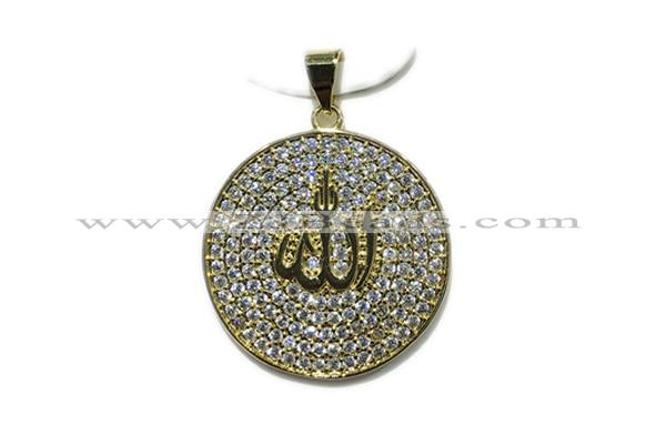 Pend105 24mm copper circle pendant pave zirconia gold plated