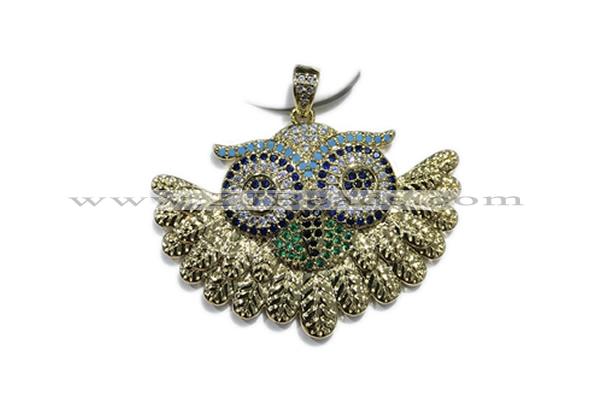Pend109 28*42mm copper owl pendant pave zirconia gold plated