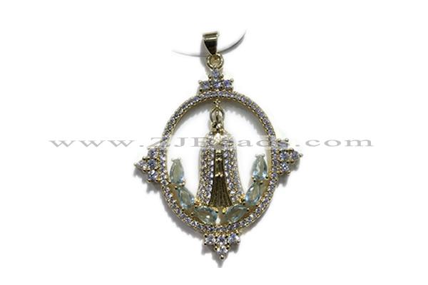 Pend120 35*40mm copper pendant pave zirconia gold plated