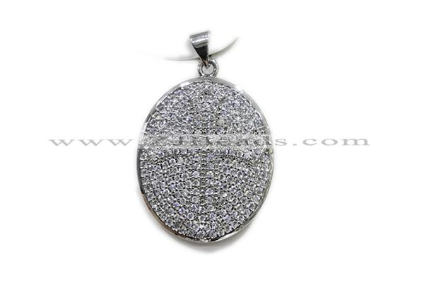 Pend126 21*24mm copper oval pendant pave zirconia silver plated
