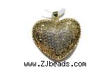 Pend128 28*33mm copper heart pendant pave zirconia gold plated