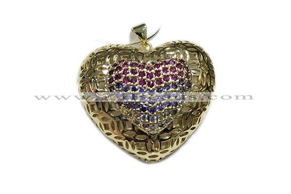 Pend129 28*33mm copper heart pendant pave zirconia gold plated