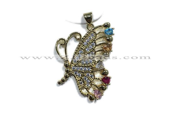 Pend130 26*35mm copper butterfly pendant pave zirconia gold plated