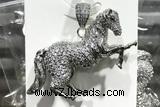 Pend132 25*40mm copper horse pendant pave zirconia silver plated