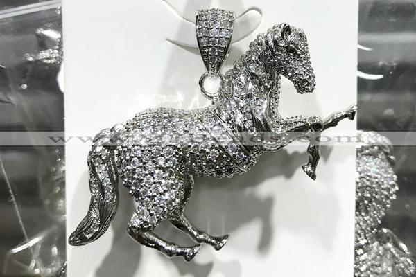 Pend132 25*40mm copper horse pendant pave zirconia silver plated