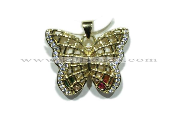 Pend133 20*25mm copper butterfly pendant pave zirconia gold plated