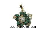 Pend141 27mm copper flower pendant pave zirconia gold plated