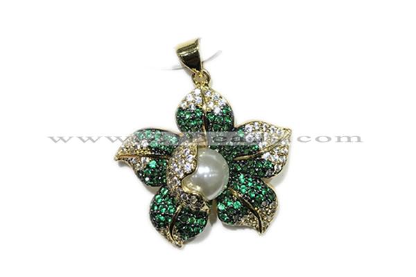 Pend141 27mm copper flower pendant pave zirconia gold plated