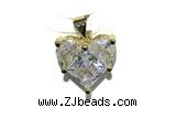 Pend146 15mm copper heart pendant pave zirconia gold plated