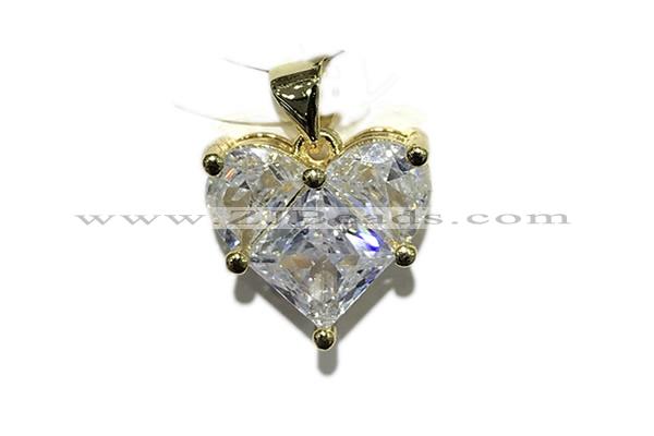 Pend146 15mm copper heart pendant pave zirconia gold plated
