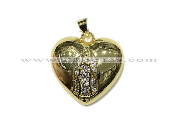 Pend147 24mm copper heart pendant pave zirconia gold plated