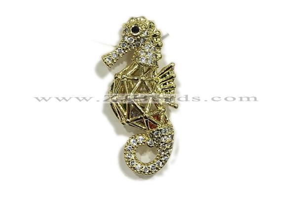 Pend149 12*17mm copper sea horse pendant pave zirconia gold plated