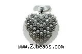 Pend151 33mm copper heart pendant pave shell zirconia silver plated
