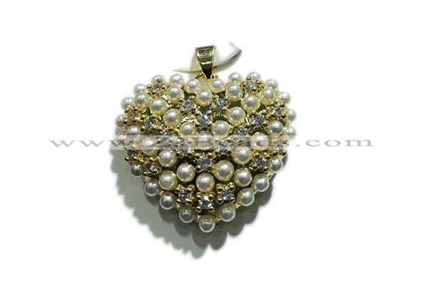 Pend152 33mm copper heart pendant pave shell zirconia gold plated