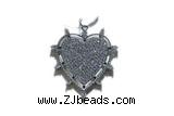Pend153 30mm copper heart pendant pave zirconia silver plated