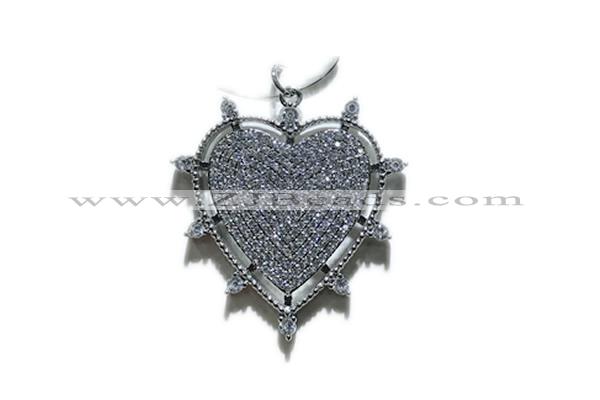 Pend153 30mm copper heart pendant pave zirconia silver plated