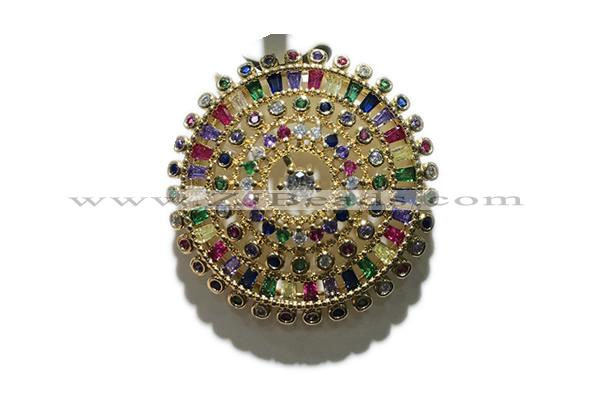 Pend154 35mm copper circle pendant pave zirconia gold plated