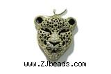 Pend158 28mm copper leopard pendant pave zirconia gold plated