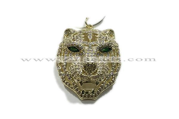 Pend159 28mm copper lion pendant pave zirconia gold plated