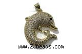 Pend162 23mm copper dolphin pendant pave zirconia gold plated