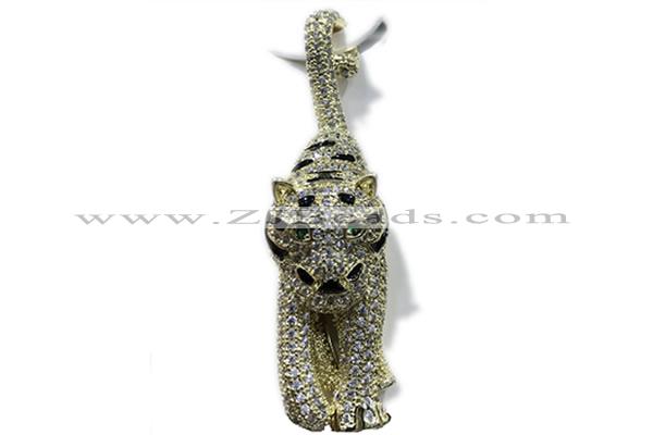 Pend163 15*55mm copper leopard pendant pave zirconia gold plated