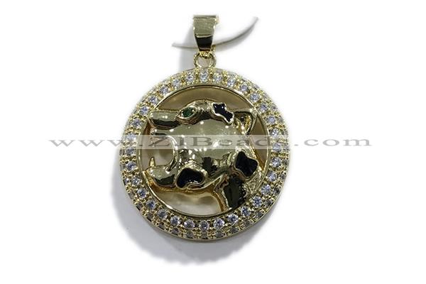 Pend164 26mm copper leopard pendant pave zirconia gold plated