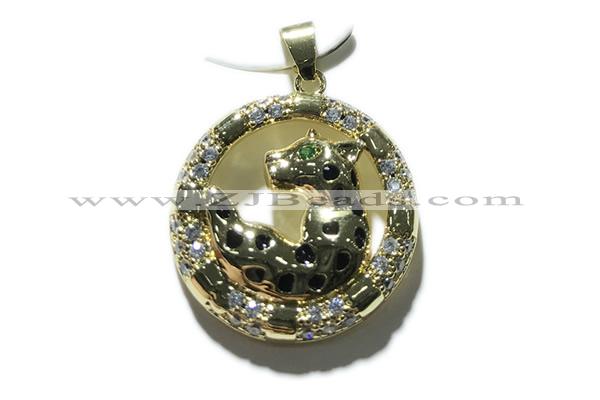 Pend167 25mm copper leopard pendant pave zirconia gold plated