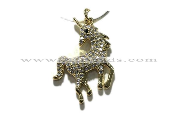 Pend168 20*27mm copper horse pendant pave zirconia gold plated