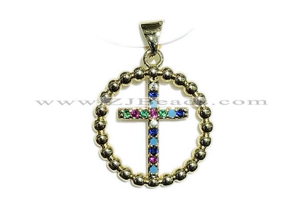Pend172 18mm copper pendant pave zirconia gold plated