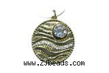 Pend177 24mm copper circle pendant pave zirconia gold plated