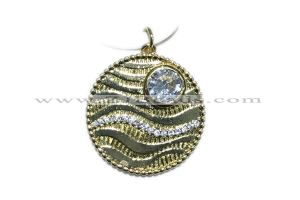 Pend177 24mm copper circle pendant pave zirconia gold plated