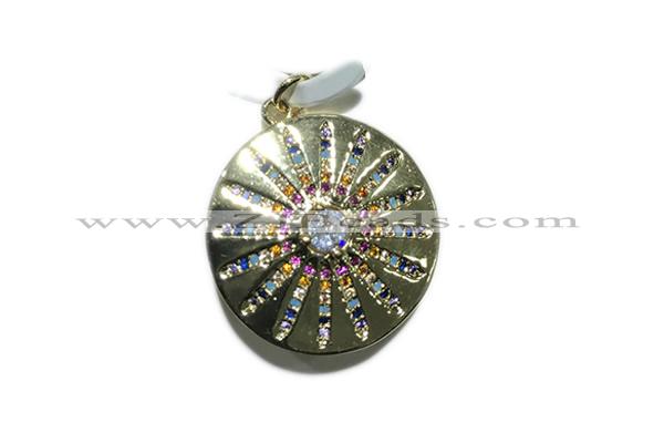 Pend178 24mm copper circle pendant pave zirconia gold plated