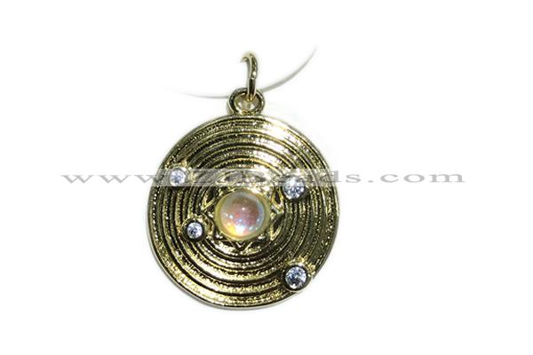 Pend180 20mm copper circle pendant pave zirconia gold plated