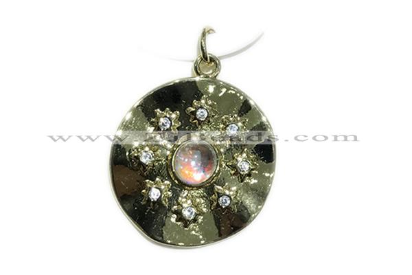 Pend181 20mm copper circle pendant pave zirconia gold plated