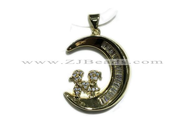 Pend182 20mm copper pendant pave zirconia gold plated