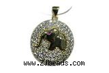 Pend186 22mm copper circle pendant pave zirconia gold plated