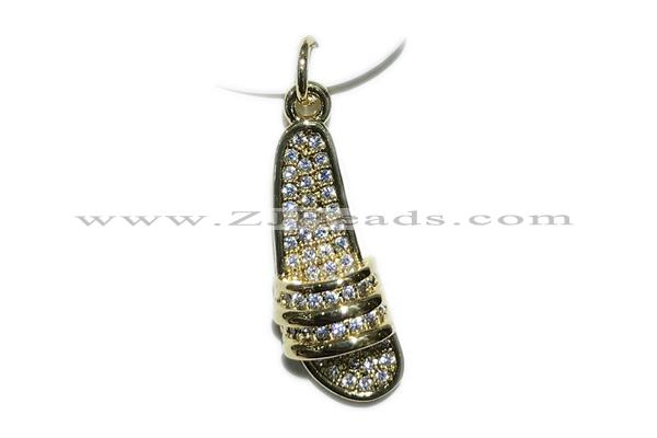 Pend187 8*20mm copper shoes pendant pave zirconia gold plated